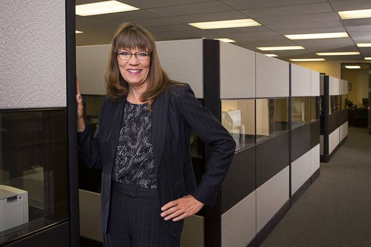 Mary Thompson, president of Capstone Brokerage, poses in the company offices Thursday April 13, 2017. 